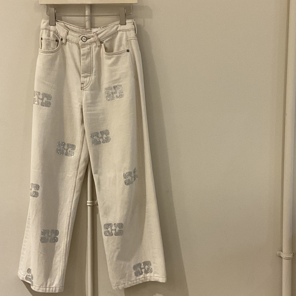 Ganni Crustal Embellished Wide Leg Jeans